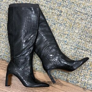 Mango Black Croc-Patterned Heeled Boots